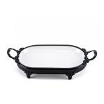 Oval serving tray with a matte black iron base