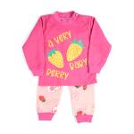 Girls Roundneck Long Sleeves Strawberry Pattern Top and Pants Set
