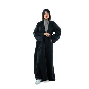 عباية مفتوحة منسوجة بياقة وجيوب منقوشة