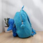 Blue Plush Character Backpack with 3D Toy Design