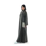 Textured Open-Front Abaya with Contrast Patch Pockets