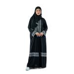 Graceful Floral Embroidered Front-Open Abaya with Scarf
