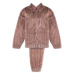 Womwn Zigzag Textured Zippered Furry Winter Pajama Set