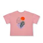 Sunset Botanical Bliss Tee – Abstract Nature Print with Tropical Leaf and Sun Graphic
