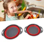 Collapsible Silicone Colander with Handles – Red & Grey