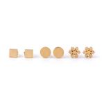 Artificial Snowflake, Round, and Square Stud Earrings Set