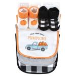Baby Unisex Baby Cotton Bib and Sock Set, Pumpkin Truck