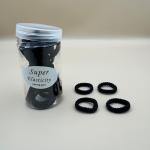 Super Elastic Black Hair Ties – Soft Fabric Bands in Clear Jar
