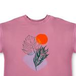 Sunset Botanical Bliss Tee – Abstract Nature Print with Tropical Leaf and Sun Graphic