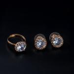 Artificial Round Zircon Pendant, Earrings and Ring Set
