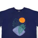 Sunset Botanical Bliss Tee – Abstract Nature Print with Tropical Leaf and Sun Graphic