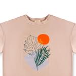 Sunset Botanical Bliss Tee – Abstract Nature Print with Tropical Leaf and Sun Graphic