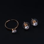Artificial Crystal Heart Pendant Set Double-Layer Necklace, Stud Earrings & Ring
