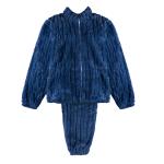 Womwn Zigzag Textured Zippered Furry Winter Pajama Set
