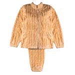 Womwn Zigzag Textured Zippered Furry Winter Pajama Set