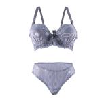 Lace Lingerie Set with Patterned Mesh, Underwired Bra, Satin Bow