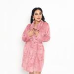 Women's Ultra-Soft Fleece Bathrobe – Textured Plush Robe with Belt & Pockets
