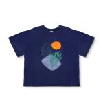 Sunset Botanical Bliss Tee – Abstract Nature Print with Tropical Leaf and Sun Graphic
