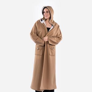 معطف نسائي طويل بغطاء للرأس وجيب كبير