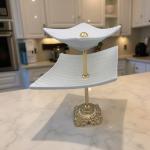 2-Tier Elegant Ceramic Serving Tray with Golden Stand