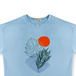 Sunset Botanical Bliss Tee – Abstract Nature Print with Tropical Leaf and Sun Graphic